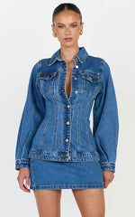 Tianna Jacket - Long Sleeve Contoured Recycled Denim Jacket in Mid Blue Wash