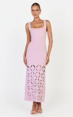 Sabrina Midi Dress - Scoop Neck Laser Cut Dress in Pink