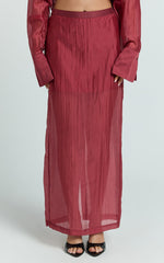 Amalia Midi Skirt - Sheer Ankle Length Pencil Skirt in Cherry