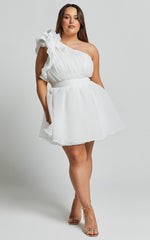 Avriella Mini Dress - One Shoulder Detail Fit & Flare in Ivory