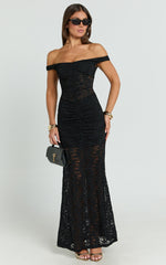 Brenda Maxi Dress - Lace Scoop Neck Keyhole Bodycon Dress in Black
