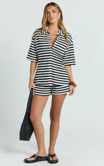 Brenda Short - Textured Stripe Short in White/Black Stripe