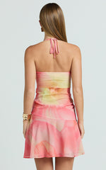 Charlie Mini Dress - Shirred Polka Dot Halter Dress in Regency Floral