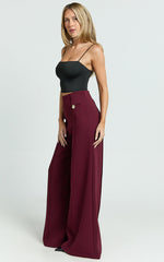 Clara Pants - High Waisted Wide Leg Pants in Wine