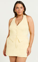 Virginia Top - Halter Neck Button Down Vest in Pastel Yellow