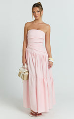 Cora Midi Dress - Strapless Dress in Pink