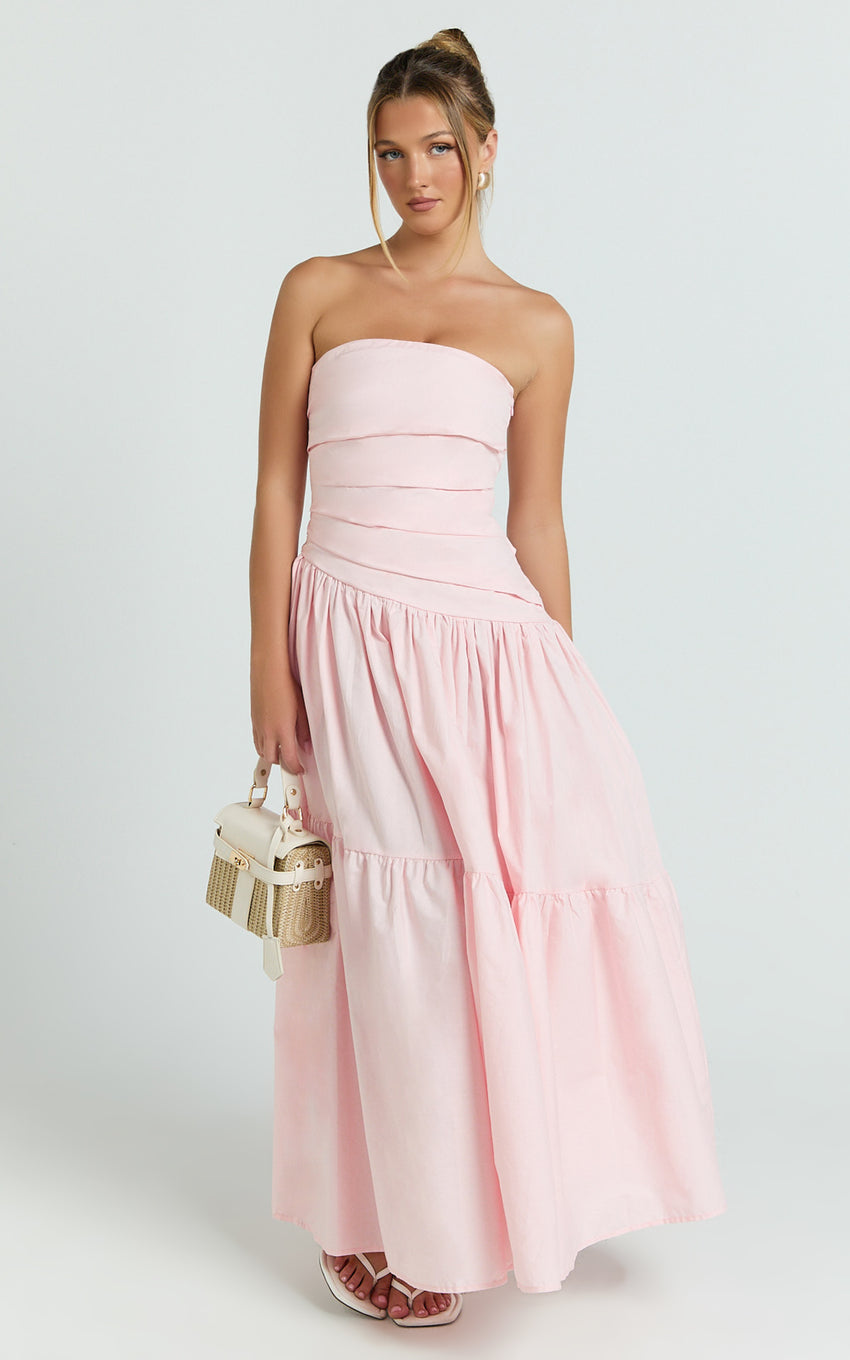 Cora Midi Dress - Strapless Dress in Pink