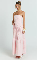 Cora Midi Dress - Strapless Dress in Pink