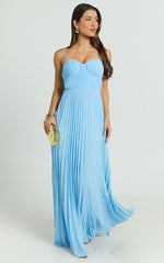 Dannika Maxi Dress - Blue Pleated Dress in Blue