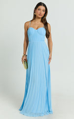 Dannika Maxi Dress - Blue Pleated Dress in Blue