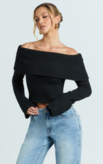 Darcie Top - Off Shoulder Long Sleeve Knit Top in Black