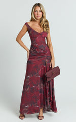 Demetria Maxi Dress - Mesh Bodycon Dress in Burgundy Rose