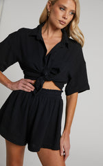 Donita Shorts - Elastic Waist Shorts in Black