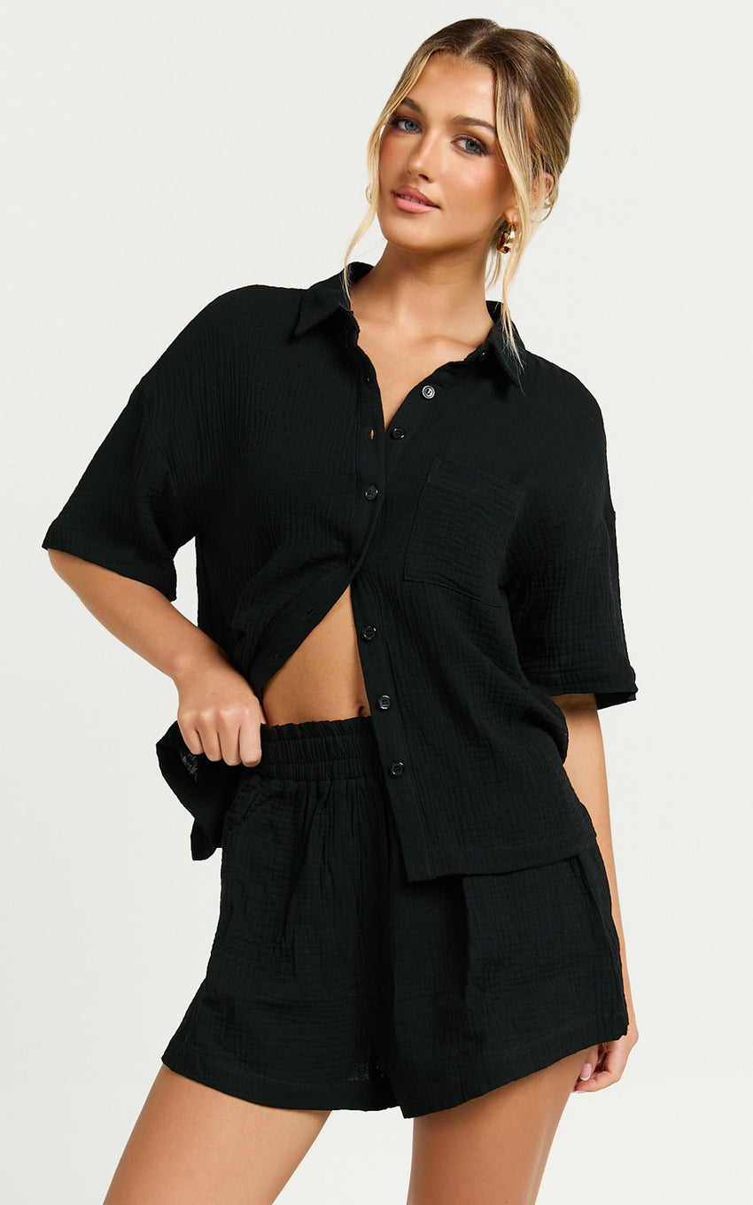Donita Shorts - Elastic Waist Shorts in Black
