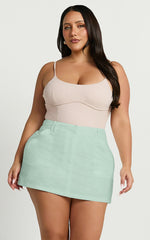 Dream Linen Blend Skort - High Waisted A Line Skort in Mint Green