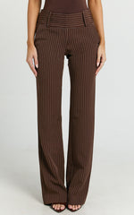 Elliot Pants - Mid Rise Pinstripe Bootleg Pants in Brown Stripe