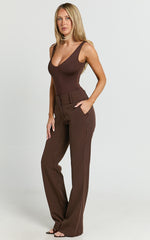 Elliot Pants - Mid Rise Pinstripe Bootleg Pants in Brown Stripe