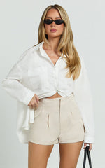 Elyssa Shorts - Pleat Detail Shorts in Beige