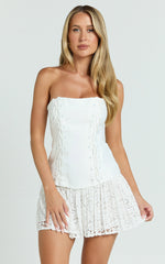 Emerie Mini Dress - Strapless Drop Waist Pleated Dress in Cream