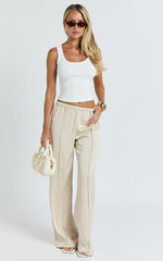 Faye Pants - Low Waist Elastic Waist Wide Leg Pants in Neutral