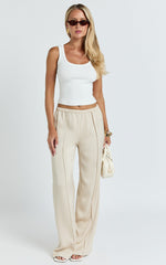 Faye Pants - Low Waist Elastic Waist Wide Leg Pants in Neutral