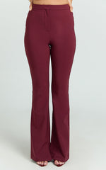 Irene Pants - Mid Rise Split Hem Bootleg Pants in Wine