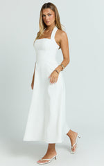 Karissa Midi Dress - Halter Neck Fit and Flare Midi Dress in White