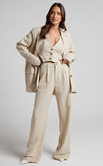 Larissa Trousers - Linen Mid Waisted Relaxed Straight Leg Trousers in Oatmeal