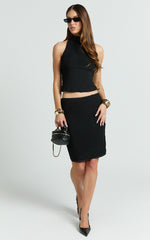 Lucienna Midi Skirt - Low Waist Sheer Mesh Knee Length Skirt in Black