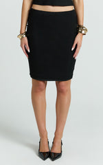 Lucienna Midi Skirt - Low Waist Sheer Mesh Knee Length Skirt in Black