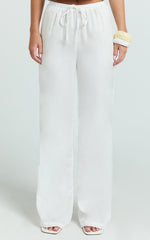 Luna Pants - Satin Elasticated Tie Wide Leg Pants in White