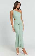 Mandy Midi Dress - Knot Detail Cut Out Mesh Dress in Sage