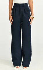 Melissa Pants - Pleat Front Wide Leg Tailored Pants in Navy