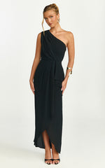 Namaari Midi Dress - Faux Wrap One Shoulder Dress in Black