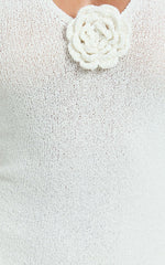 Nikola Midi Dress - Plunge Halter High Split Knit Dress in Cream