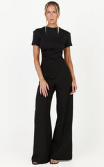 Rosalie Top - Asym Ruched Tshirt in Black