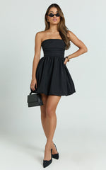 Shaima Mini Dress - Strapless Bubble Hem Dress in Black
