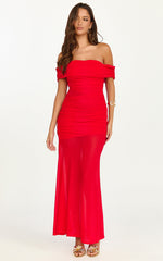 Victoria Maxi Dress - Off Folder Fit and Flare Dress in Red