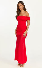Victoria Maxi Dress - Off Folder Fit and Flare Dress in Red
