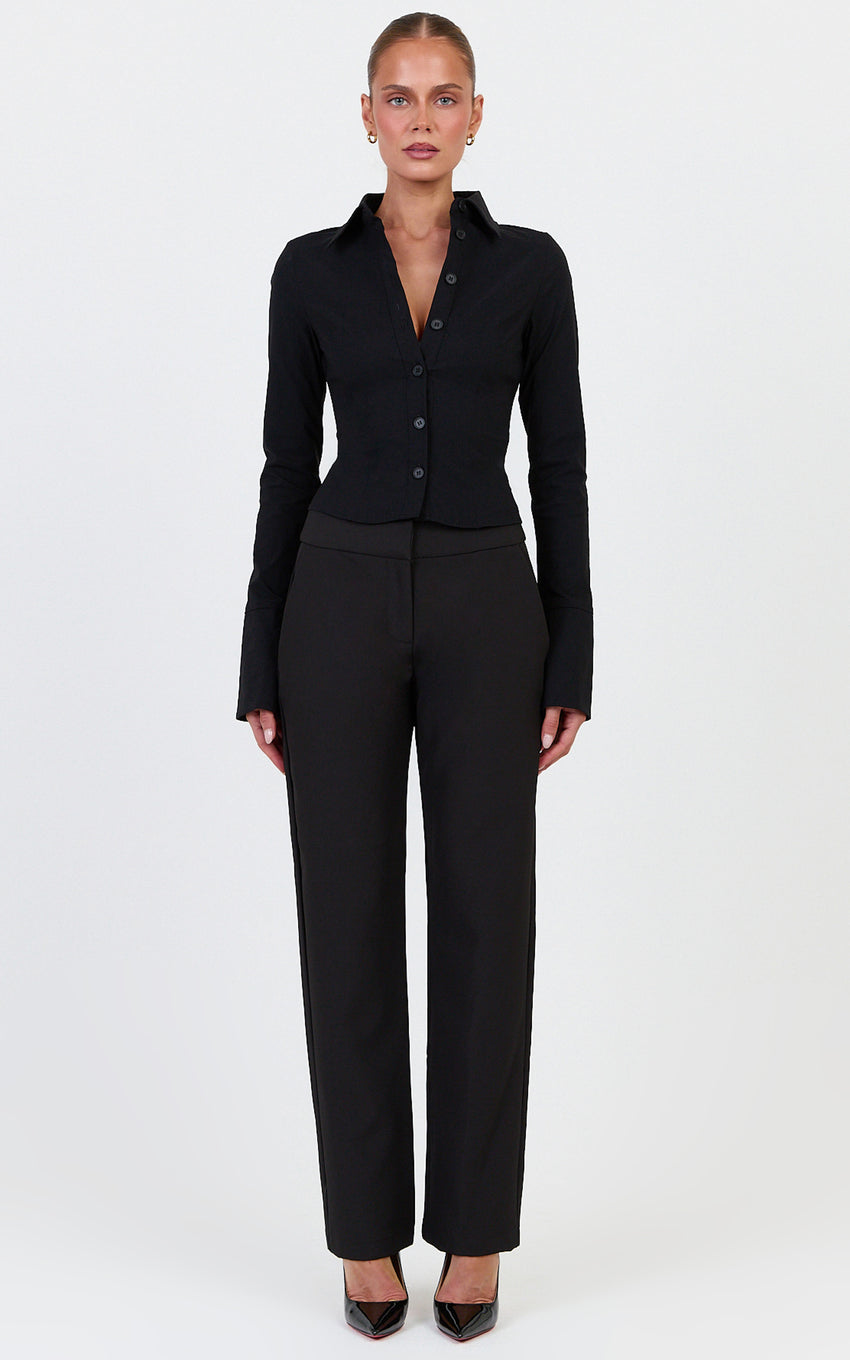 Zareena Top - Button Down Collar Shirt in Black